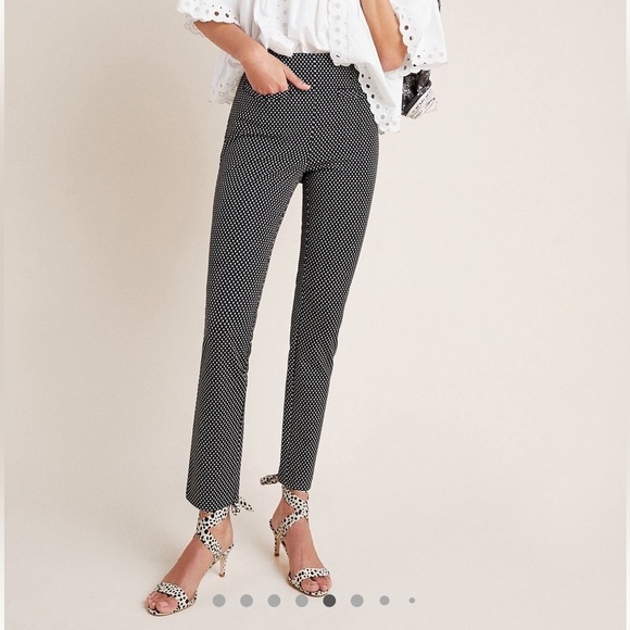 Anthropologie The Essential Slim Pants Trouser Black White Circle Pattern Sz 12 - Picture 1 of 16